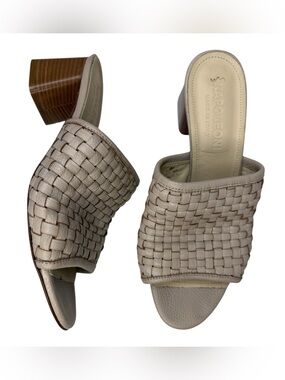 Napoleoni Woven Leather Mule Block Heel Nude Sandal